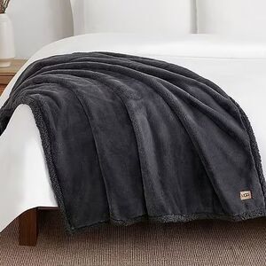UGG Reversible Shearling‎ Lined 50" x 70" Faux Fur Throw Blanket Coal Gray NWT!
